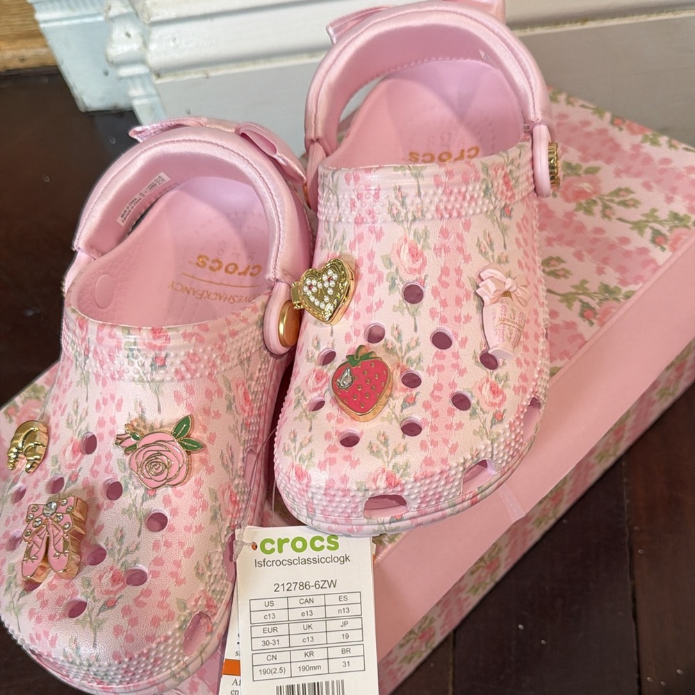 CROCS Pink Floral Classic Clog with Jibbitz Charms